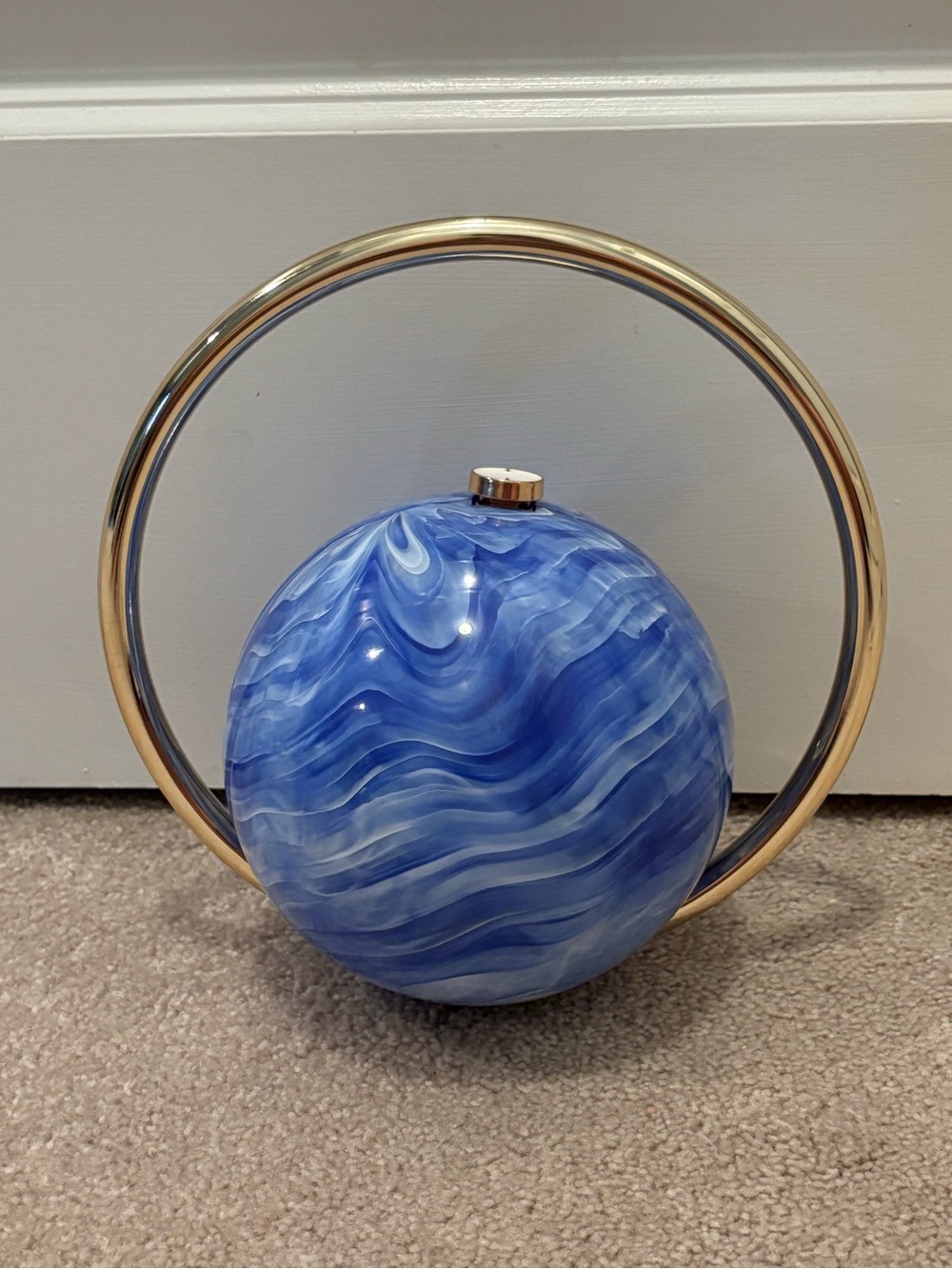 Blue Swirl Marble Ball Evening Clutch Acrylic Snap Closure Orb Party Bag